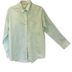 Old Navy Linen Blend Boyfriend Blouse Mint Green Women's Medium Roll Sleeves